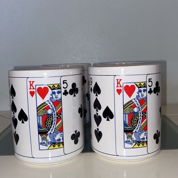 Vintage 4 PC Set Playing Card Ceramic Mugs-CBK 1991-Gold Trim-Great Condition - Picture 4 of 14